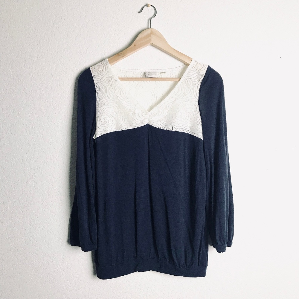 Anthropologie Postmark Lace Wool Blend V-neck Top